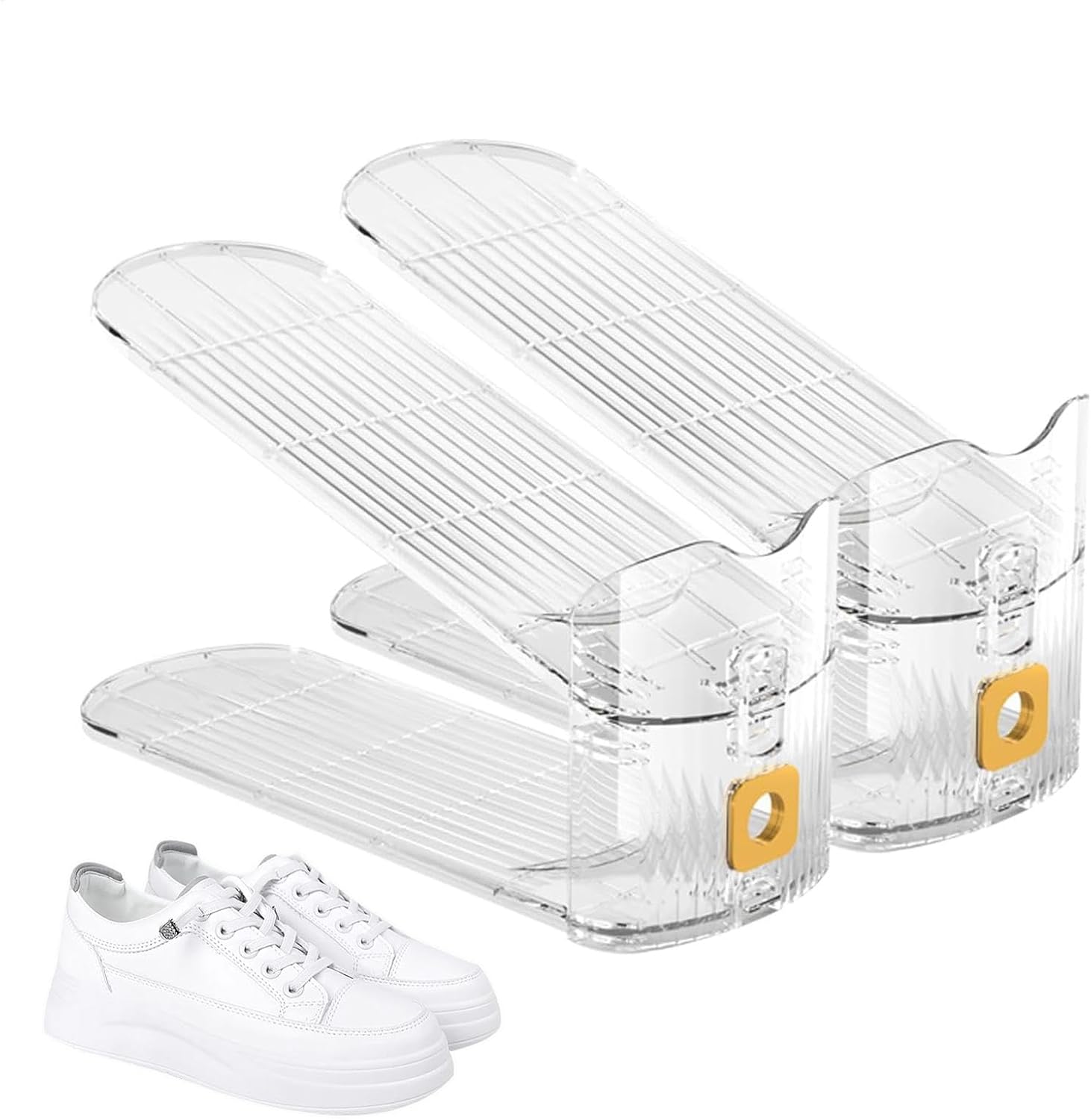 Transparent Adjustable Shoe Organizer Rack | Double Layer Space-Saving Shoe Slot |  Closet & Cabinet Shoe Storage Solution