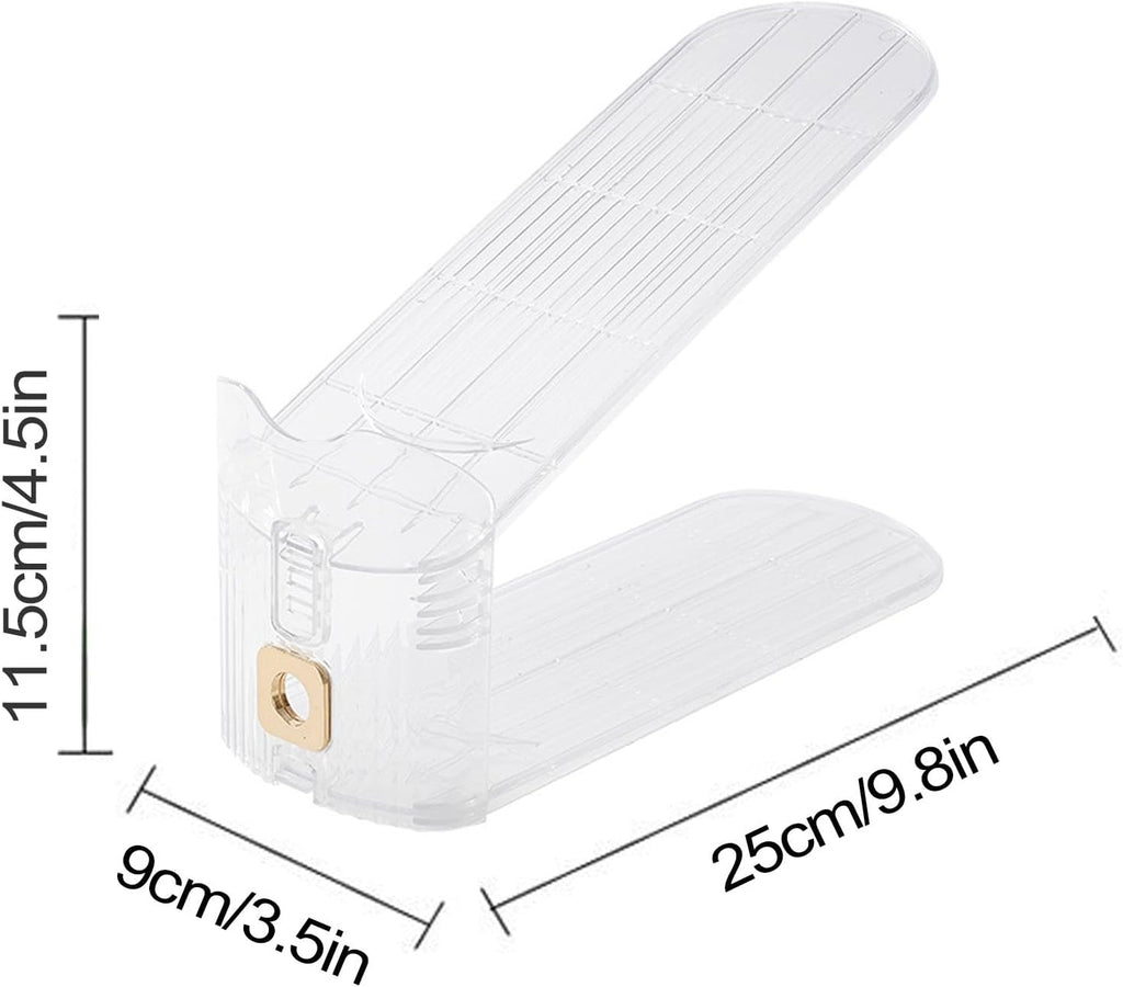 Transparent Adjustable Shoe Organizer Rack | Double Layer Space-Saving Shoe Slot |  Closet & Cabinet Shoe Storage Solution