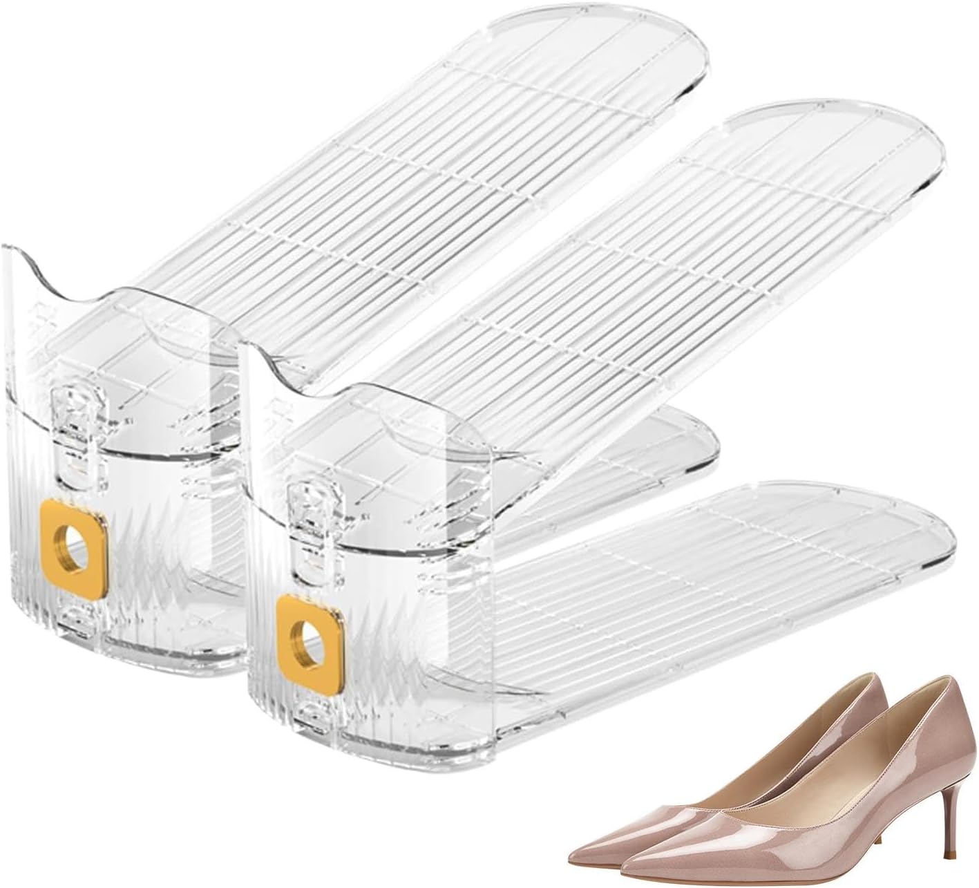 Transparent Adjustable Shoe Organizer Rack | Double Layer Space-Saving Shoe Slot |  Closet & Cabinet Shoe Storage Solution