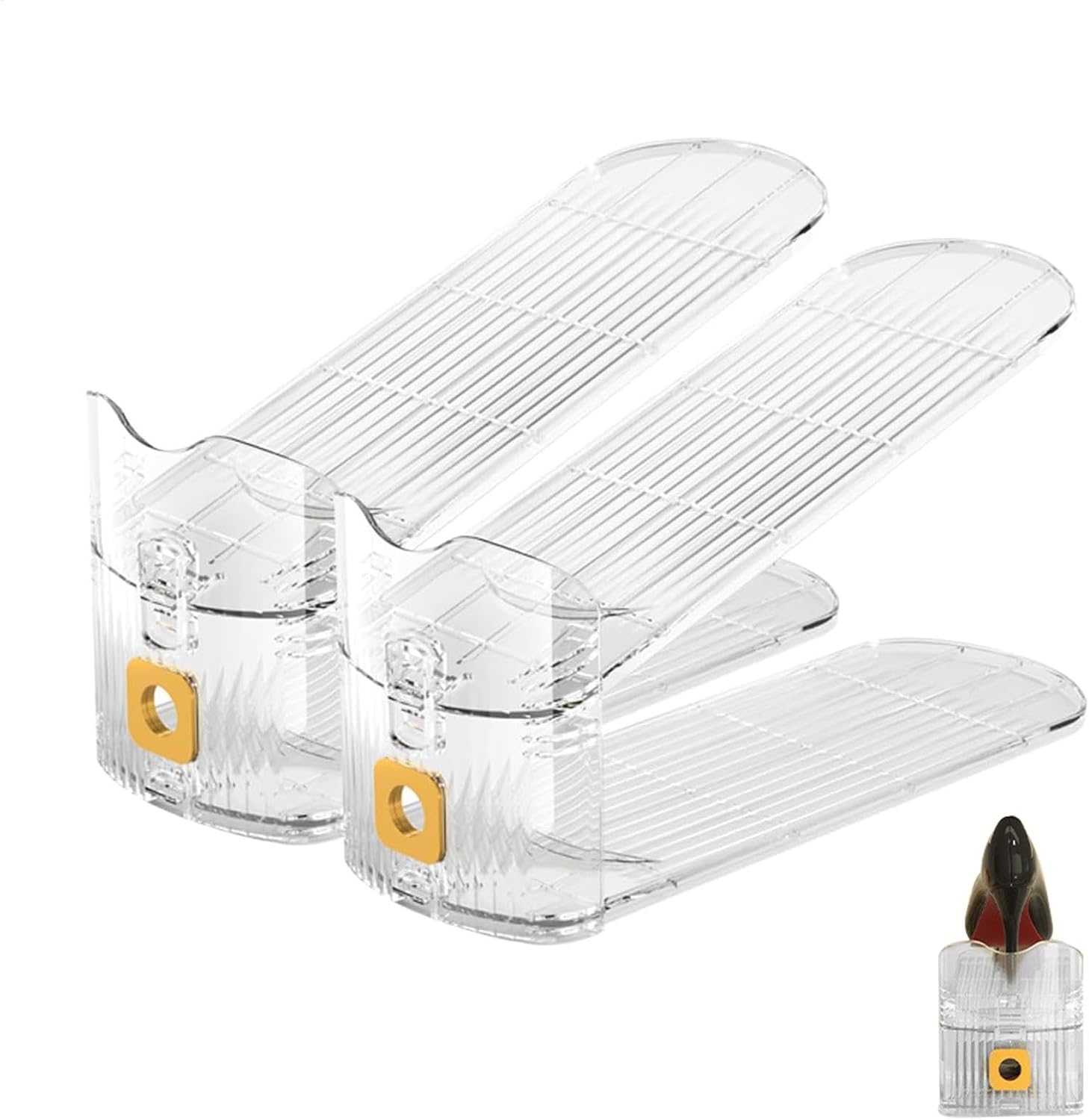 Transparent Adjustable Shoe Organizer Rack | Double Layer Space-Saving Shoe Slot |  Closet & Cabinet Shoe Storage Solution