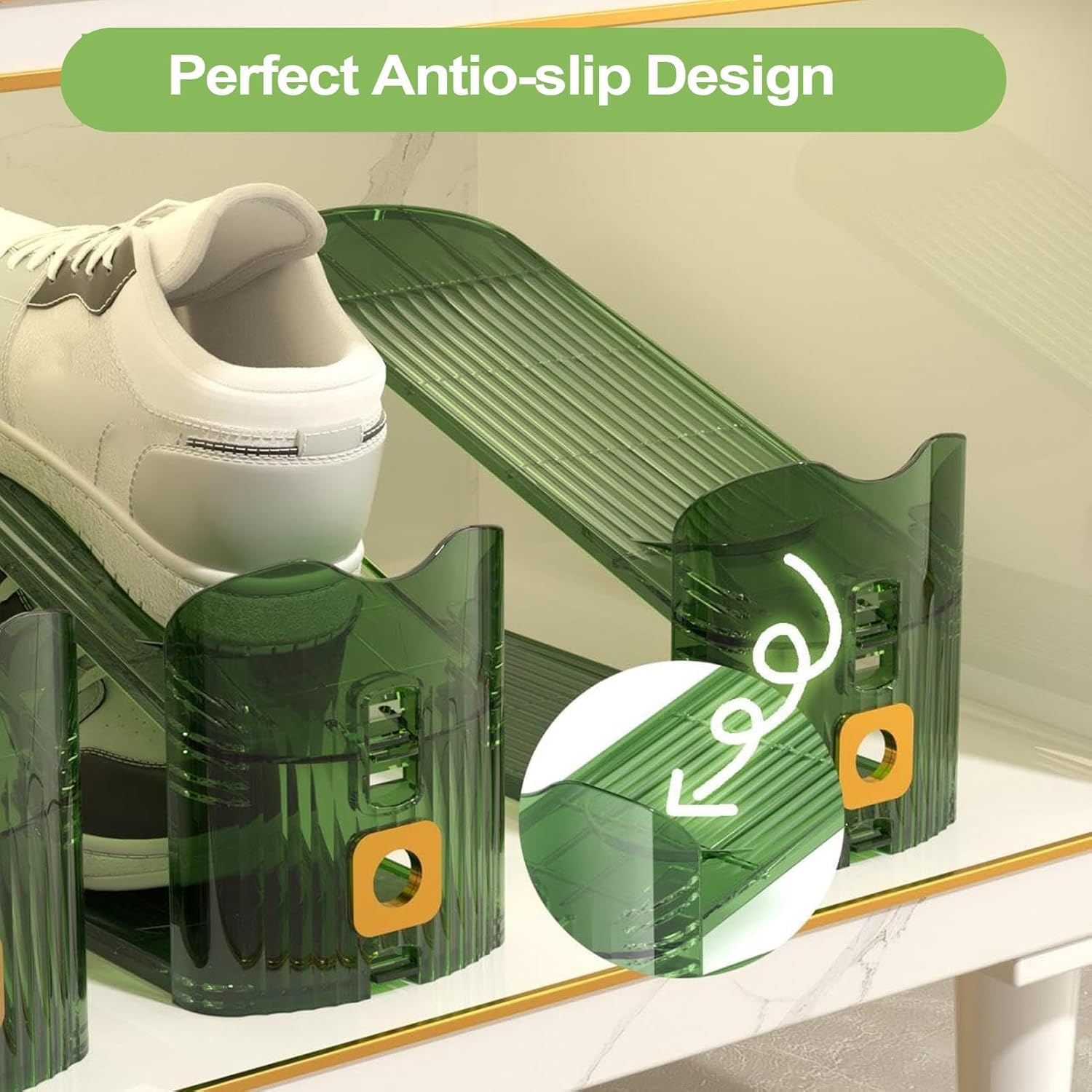 Adjustable Double-Layer Shoe Slot Organizer – Space-Saving Shoe Rack with Non-Slip Design for Sneakers, Heels, Flats, and More
