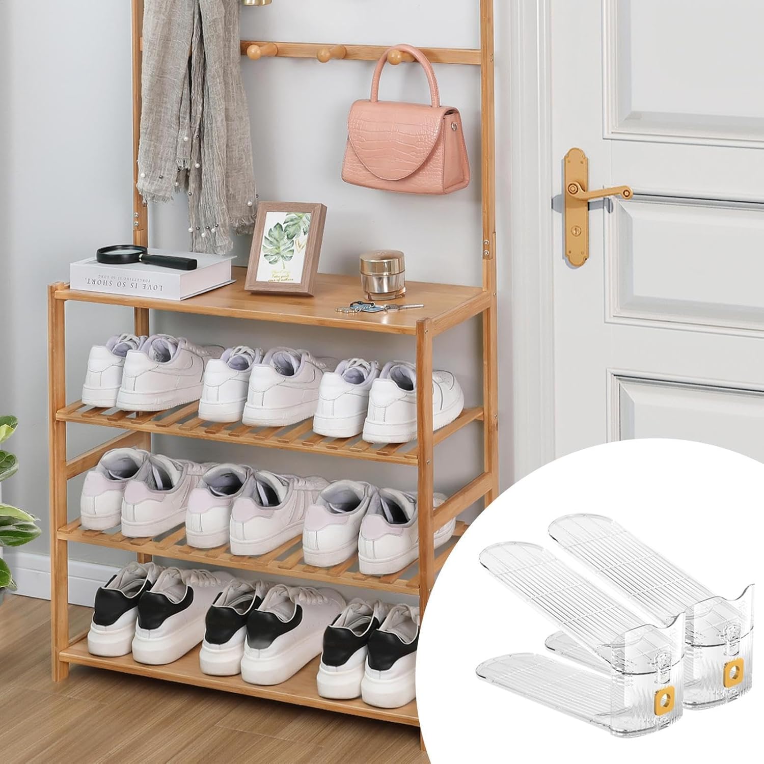 Transparent Adjustable Shoe Organizer Rack | Double Layer Space-Saving Shoe Slot |  Closet & Cabinet Shoe Storage Solution