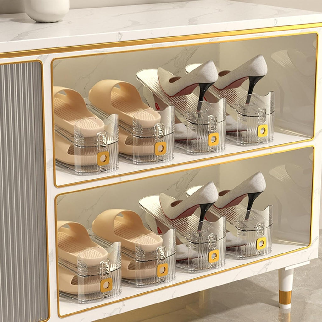 Transparent Adjustable Shoe Organizer Rack | Double Layer Space-Saving Shoe Slot |  Closet & Cabinet Shoe Storage Solution