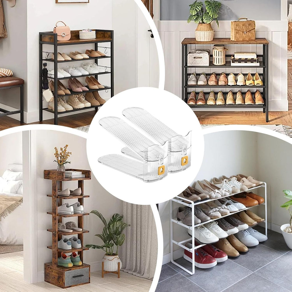 Transparent Adjustable Shoe Organizer Rack | Double Layer Space-Saving Shoe Slot |  Closet & Cabinet Shoe Storage Solution
