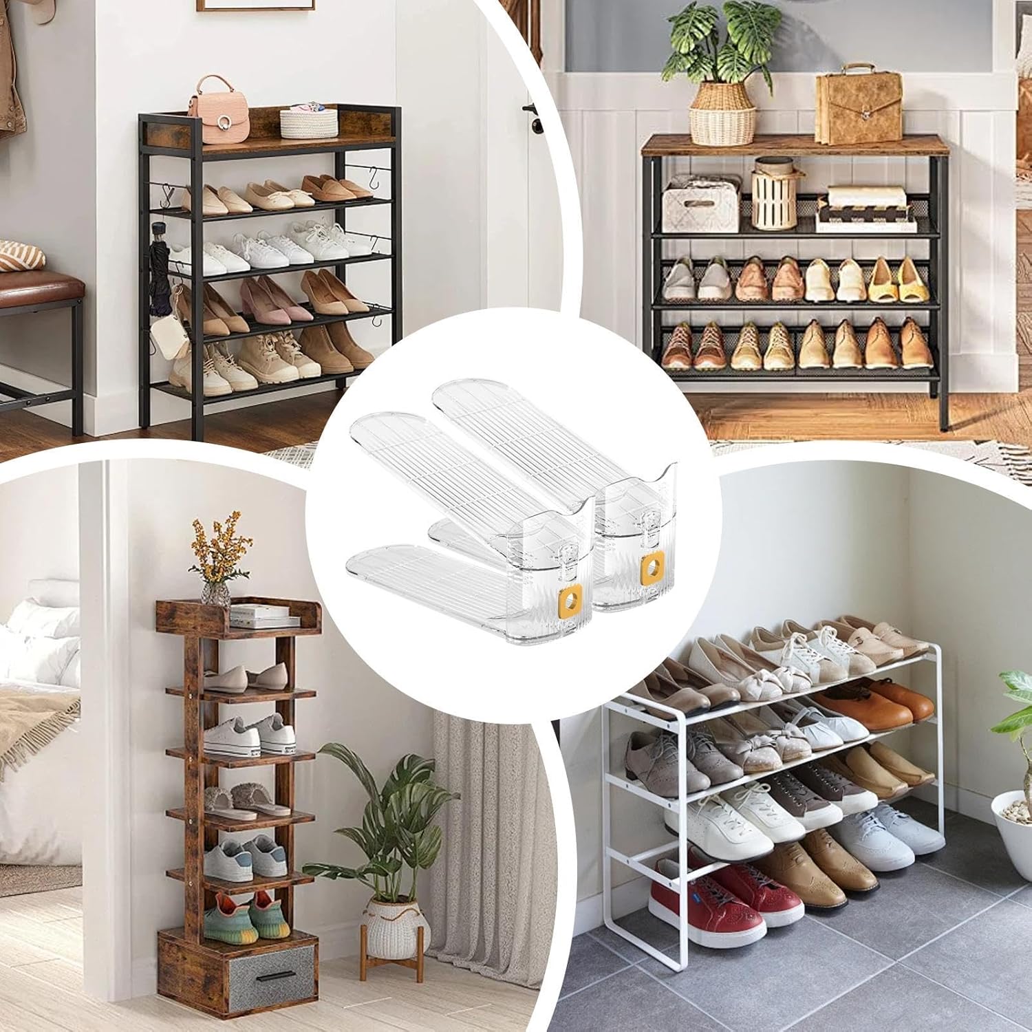 Transparent Adjustable Shoe Organizer Rack | Double Layer Space-Saving Shoe Slot |  Closet & Cabinet Shoe Storage Solution